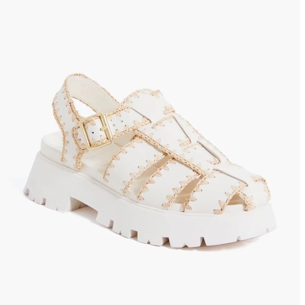 $550 Loeffler Randall Talia  Leather Raffia Platform Fisherman Sandal Lug Sole 7